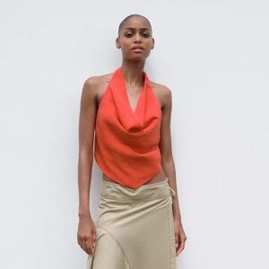 Zara red coral halter top